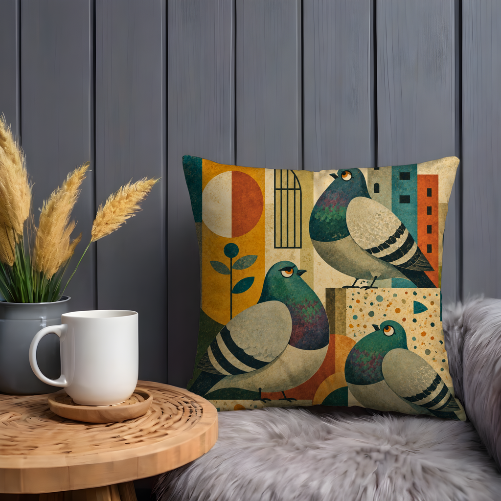 Pigeon Pillow Cover | Geometric Urban Birds