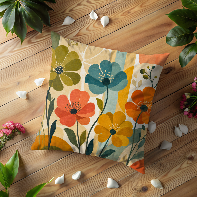 Floral Stems Pillow Cover | Mid Century Blooms