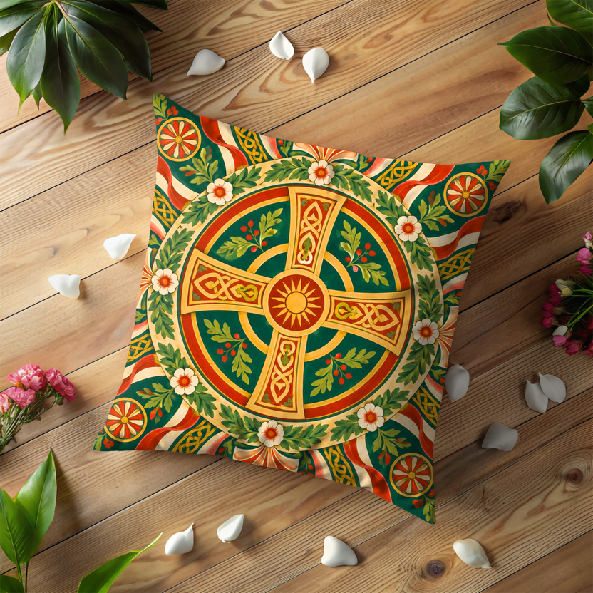 Celtic Cross Pillow Cover | Folk Symbol Landscape