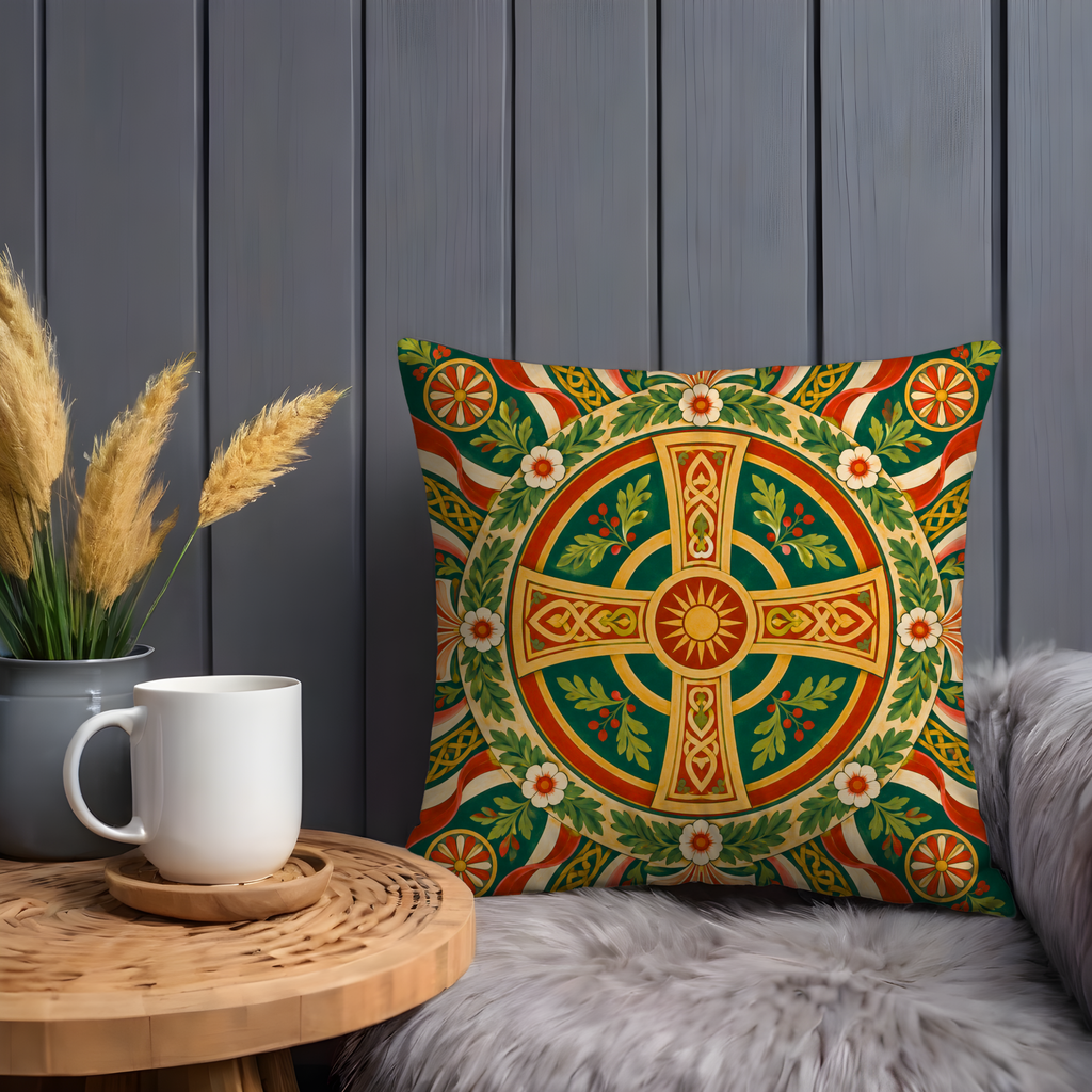 Celtic Cross Pillow Cover | Folk Symbol Landscape