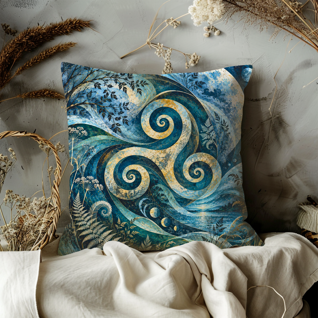 Triskele Pillow Cover | Folk Symbol Landscape
