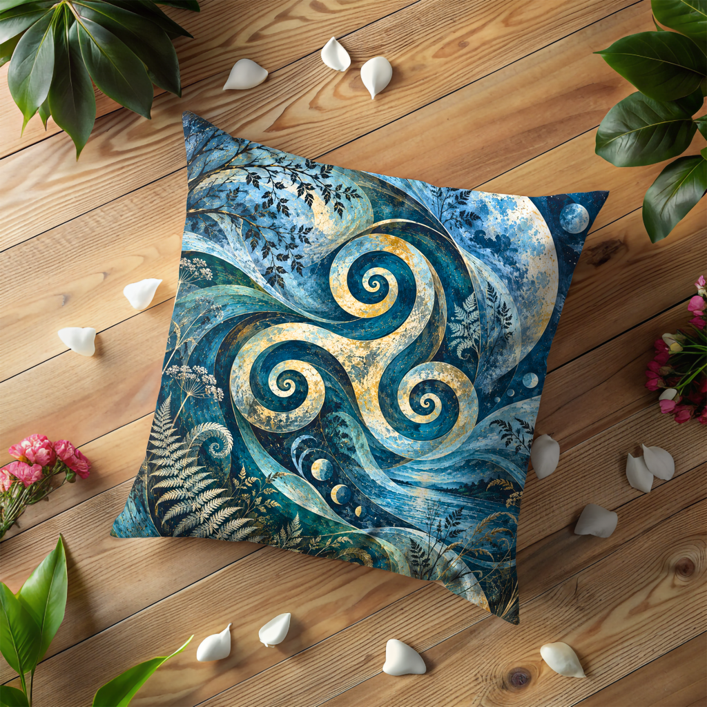 Triskele Pillow Cover | Folk Symbol Landscape