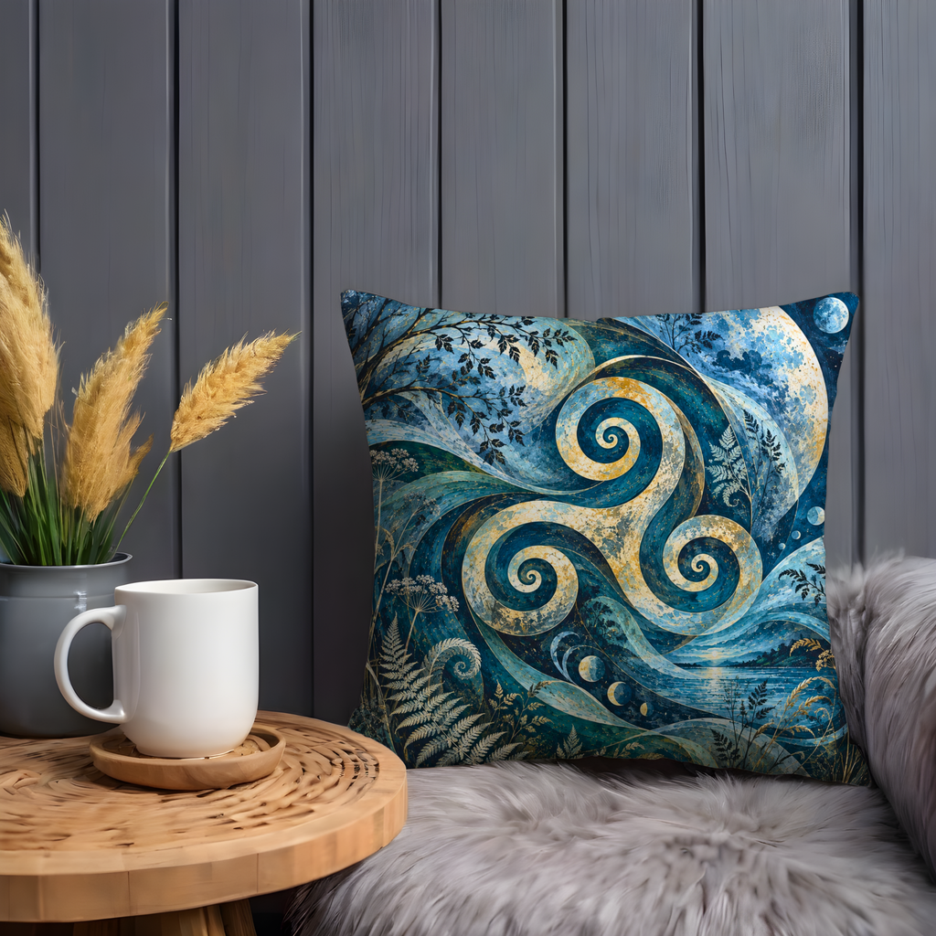 Triskele Pillow Cover | Folk Symbol Landscape