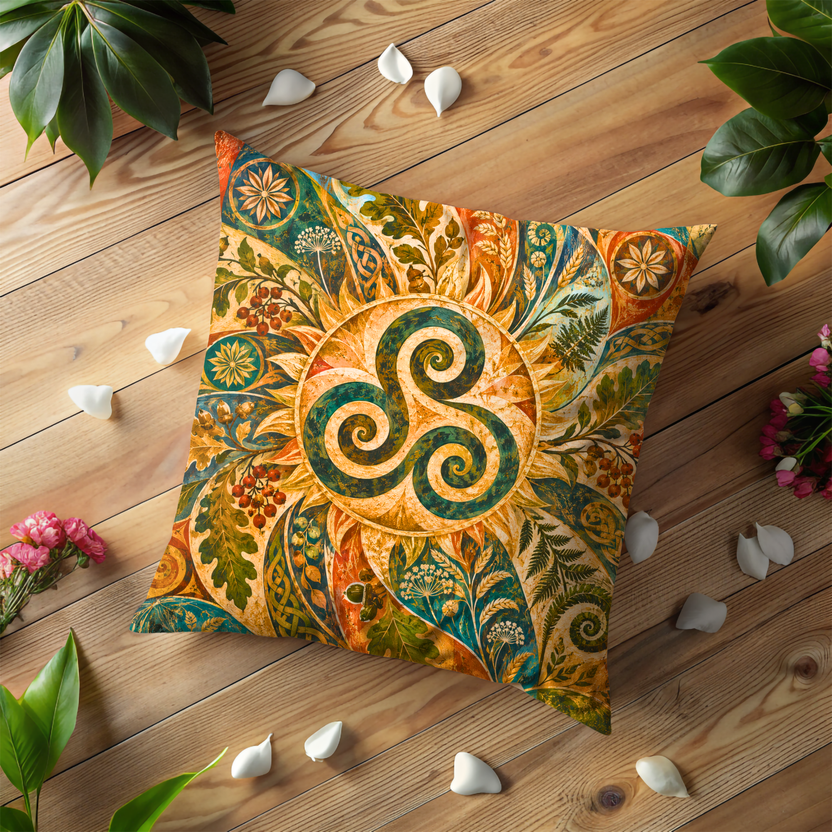Triskele Pillow Cover | Folk Symbol Landscape