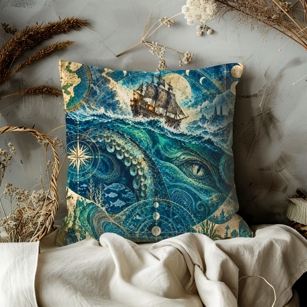 Map with Fish Pillow Cover | Ocean Scene