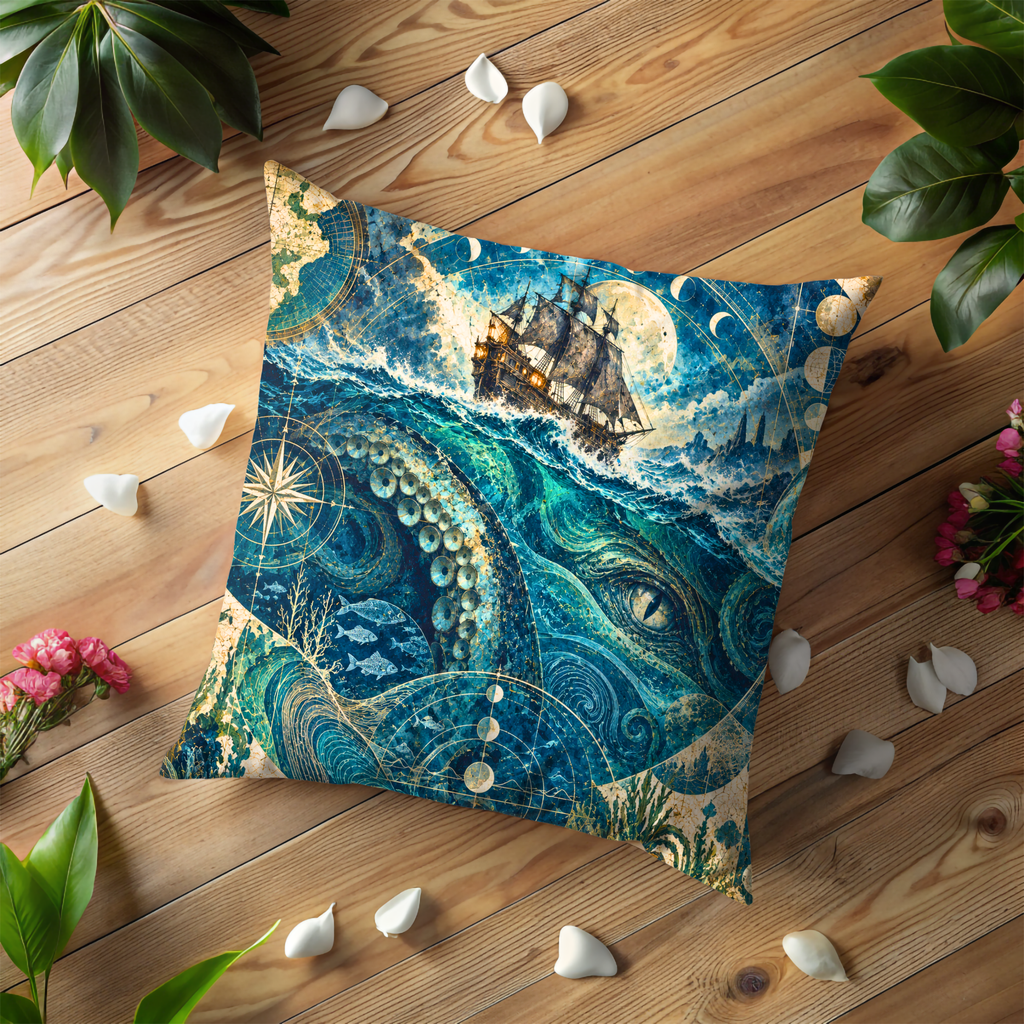 Map with Fish Pillow Cover | Ocean Scene