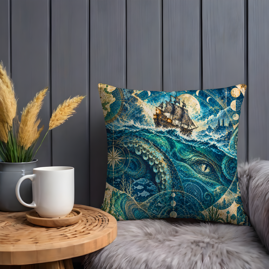 Map with Fish Pillow Cover | Ocean Scene