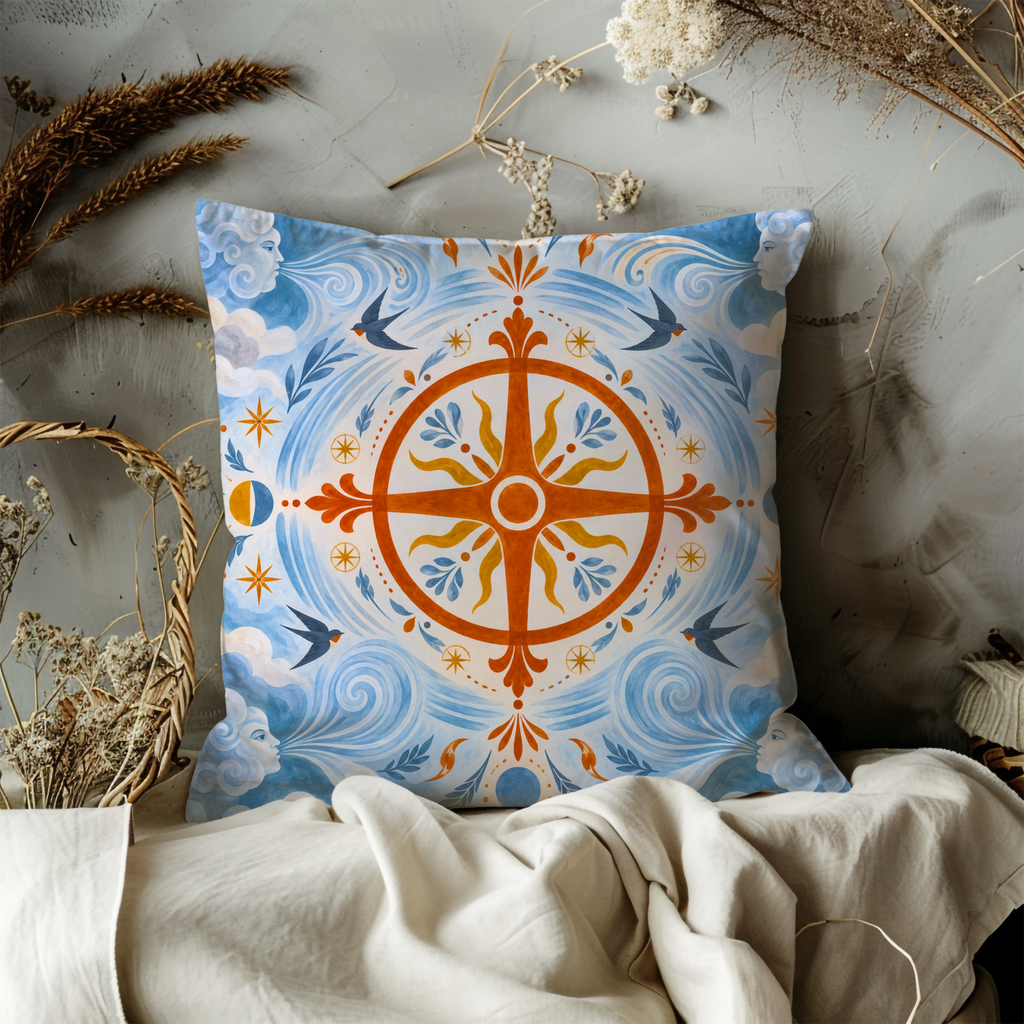 Nature Pillow Cover | Sky with Clouds and Celestial Elements
