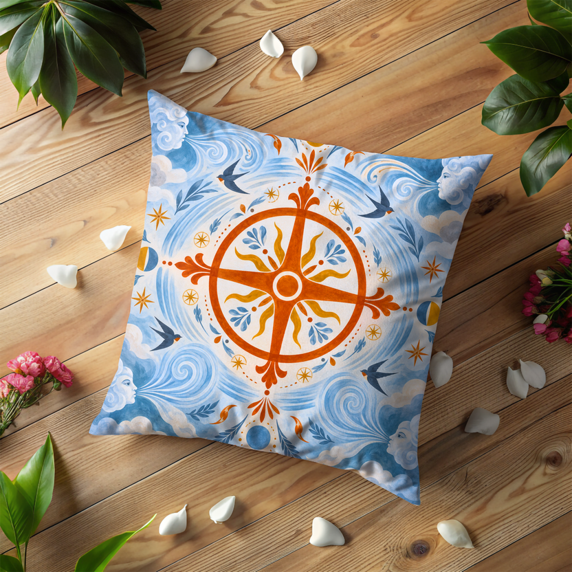 Nature Pillow Cover | Sky with Clouds and Celestial Elements