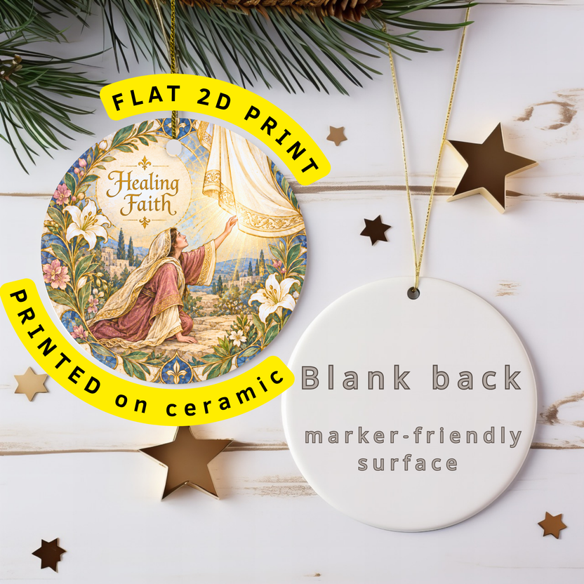 pi-owner-mockup:2:6aa4d7cb404866de0d00a63b|FLAT_2D_INFO|Kneeling Woman Ceramic Ornament | Healing Faith | Religious  gallery