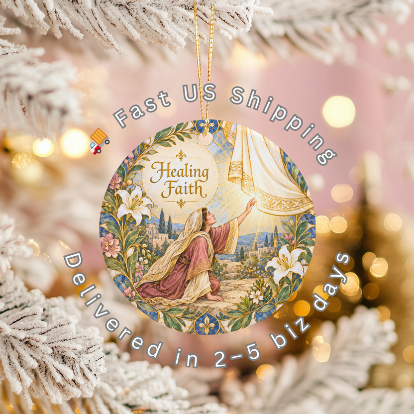 pi-owner-mockup:3:6aa4d7cb404866de0d00a63b|SHIPPING_OVERLAY|Kneeling Woman Ceramic Ornament | Healing Faith | Religious  gallery