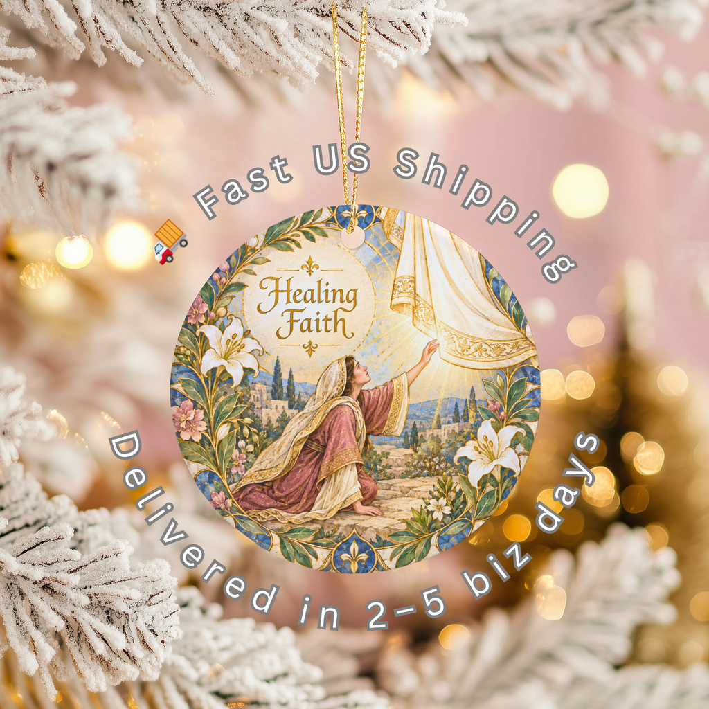 pi-owner-mockup:3:6aa4d7cb404866de0d00a63b|SHIPPING_OVERLAY|Kneeling Woman Ceramic Ornament | Healing Faith | Religious  gallery