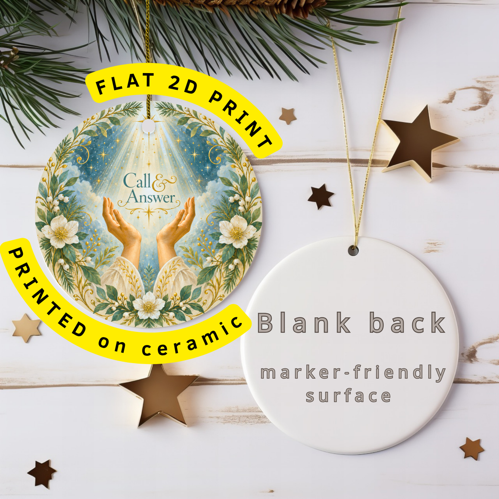 pi-owner-mockup:2:6aa4d9cdbb4367ccfc060170|FLAT_2D_INFO|Cupped Hands Ceramic Ornament | Divine Light | Spiritual Dec gallery