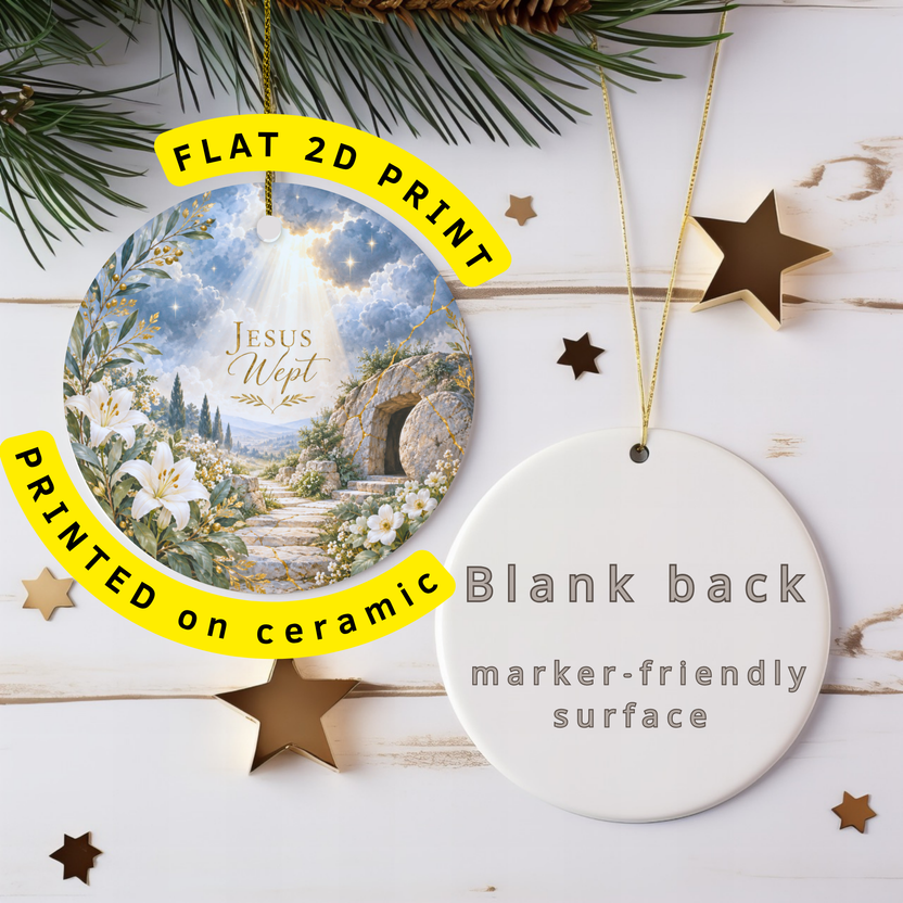 pi-owner-mockup:2:6aa4db24b64b581383065266|FLAT_2D_INFO|Open Tomb Ceramic Ornament | Christian Resurrection | Religi gallery