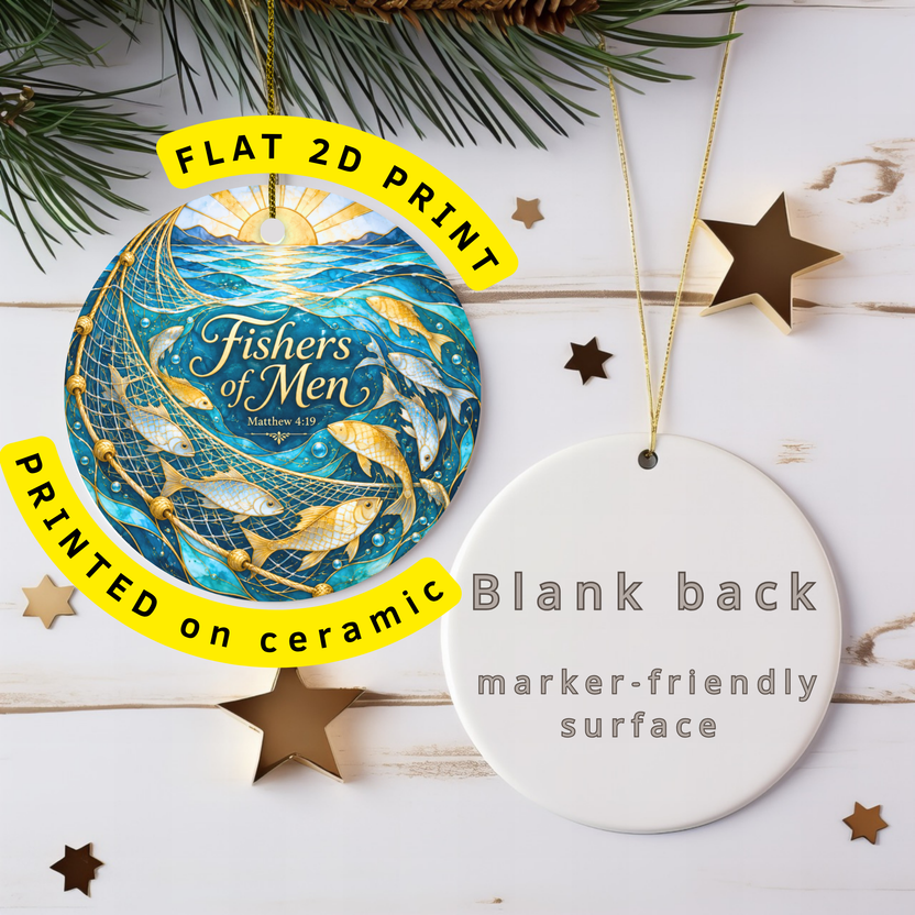 pi-owner-mockup:2:6aa637c610b7a229cd05b17e|FLAT_2D_INFO|Fishers of Men Ceramic Ornament | Biblical Theme | Stained G gallery
