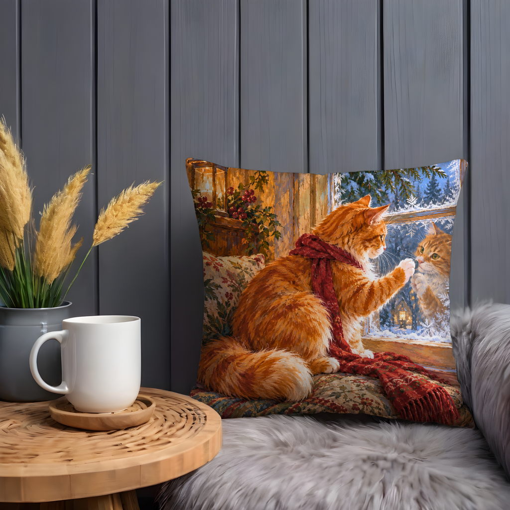 Orange Cat Looking Out Window Pillow Cover | Cozy Indoor Setting By a Window, Looking Out