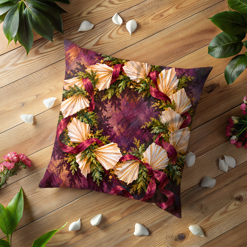 Christmas Wreath Pillow Cover | Festive Holiday Setting with Textured Background
