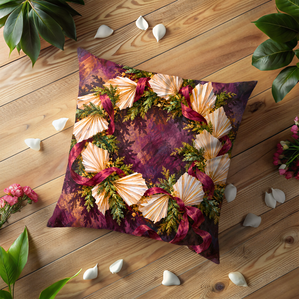 Christmas Wreath Pillow Cover | Festive Holiday Setting with Textured Background