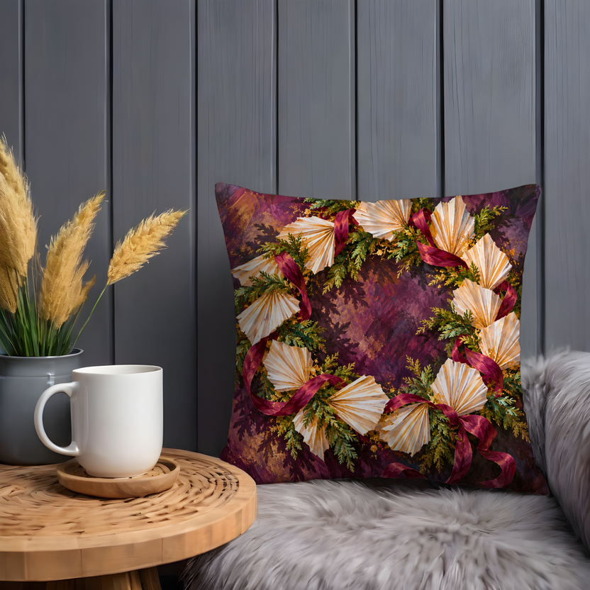 Christmas Wreath Pillow Cover | Festive Holiday Setting with Textured Background