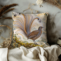 Lyrebird Pillow Cover | Woodland with Pale Painted Swirls