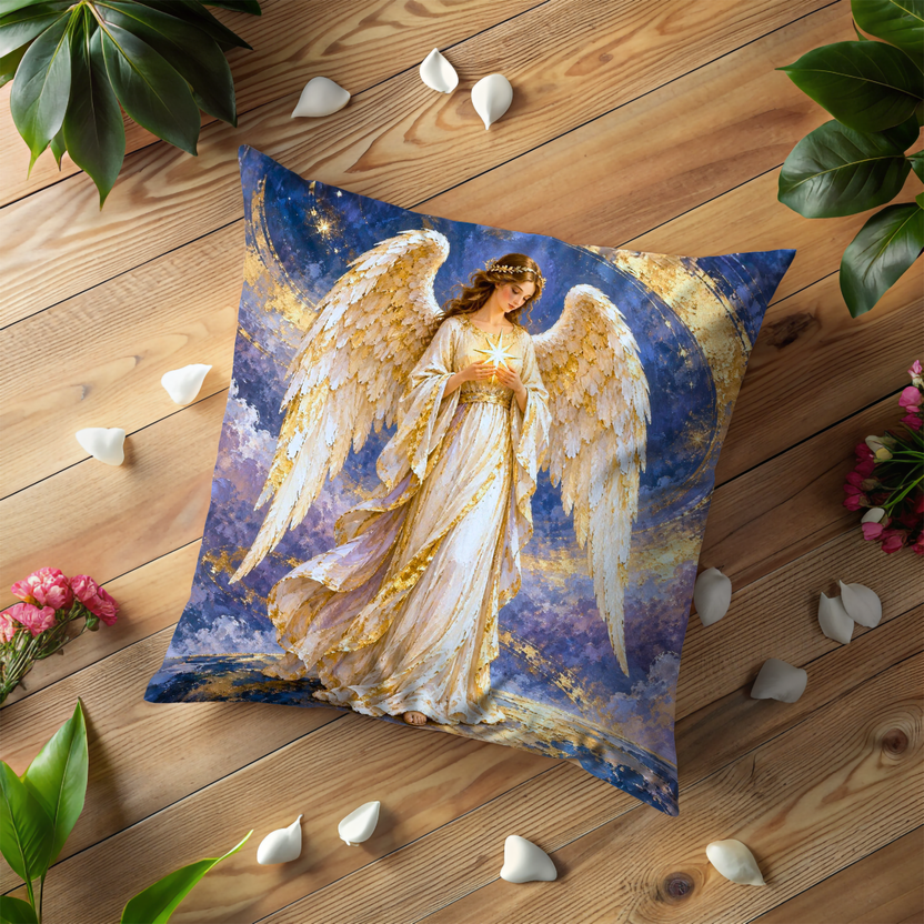 Angel Pillow Cover | With Large Wings Holding Glowing Star