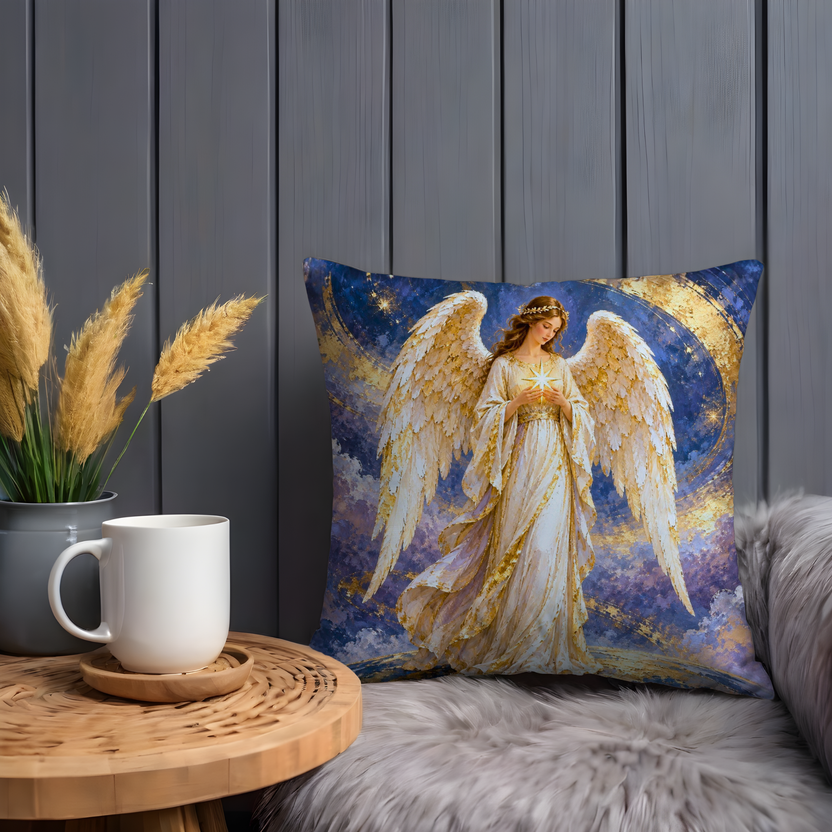 Angel Pillow Cover | With Large Wings Holding Glowing Star
