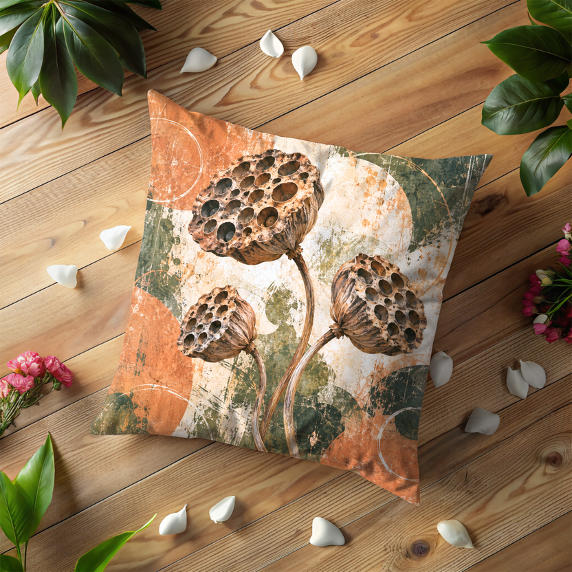 Dried Lotus Seed Pods Pillow Cover | Abstract Textured Scene