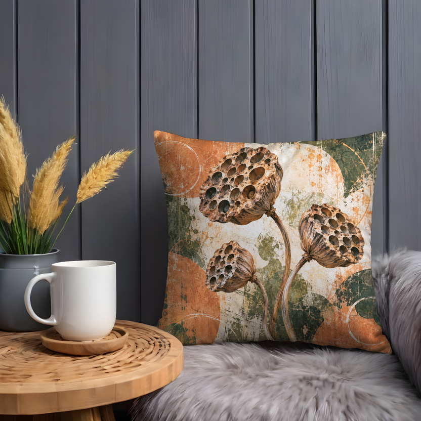 Dried Lotus Seed Pods Pillow Cover | Abstract Textured Scene