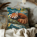 Red Panda Sleeping Tree Branch Pillow Cover | Forest at Sunrise