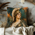 Athena with Owl Pillow Cover | Teal and Rust Painted Background
