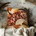 Floral Folding Fan Pillow Cover | Abstract Orange Brushstroke Backdrop
