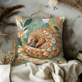 Curled Pangolin Pillow Cover | Leafy Backdrop