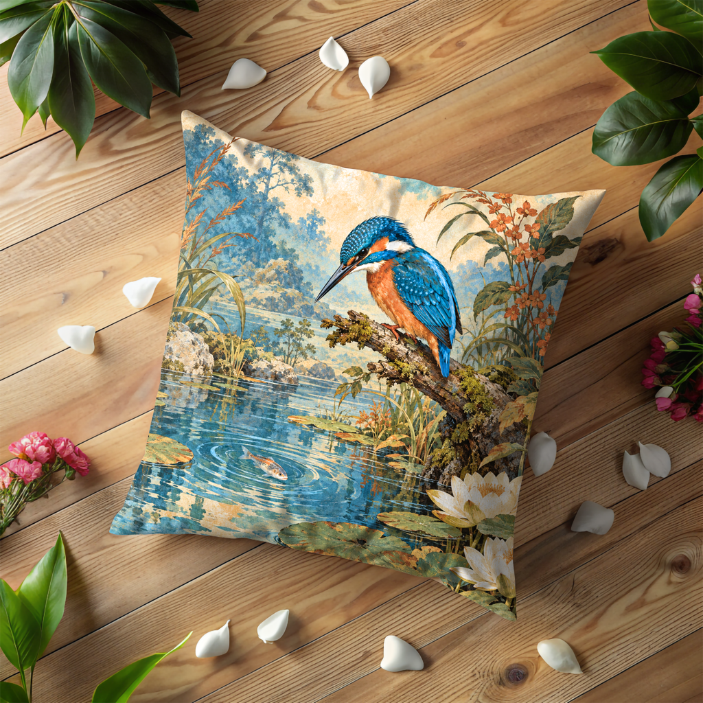 Kingfisher Pillow Cover | Pond Scene