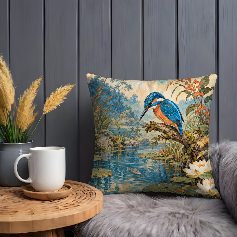 Kingfisher Pillow Cover | Pond Scene
