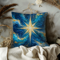 Radiant Golden Star Pillow Cover | Swirling Deep-blue Night Sky