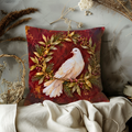 White Dove Pillow Cover | Leafy Wreath on Mottled Crimson Ground