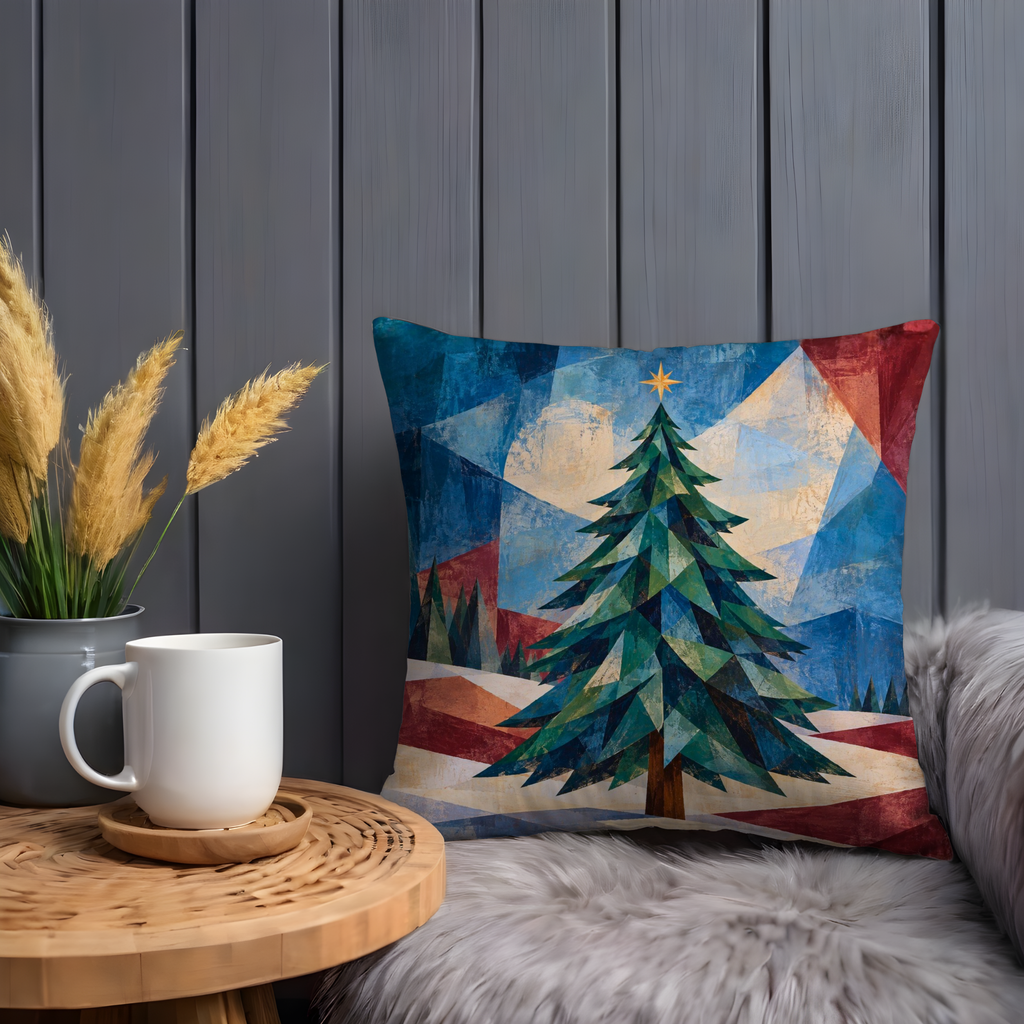 Christmas Tree Pillow Cover | Faceted Mountain Landscape