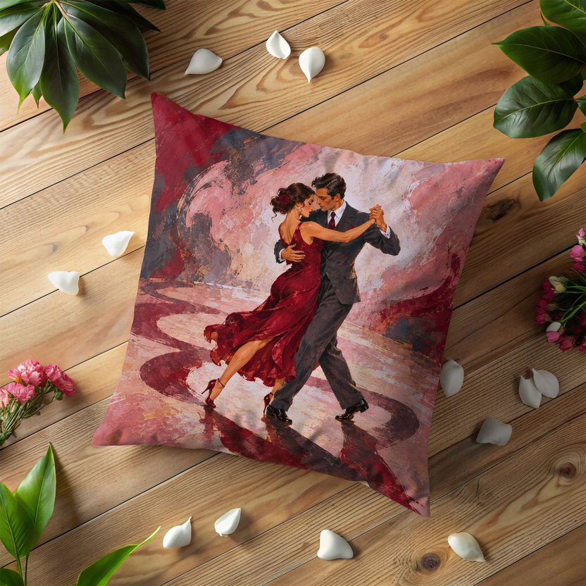 Dancing Couple Pillow Cover | Close Partner Dance on a Swirling Painted Floor
