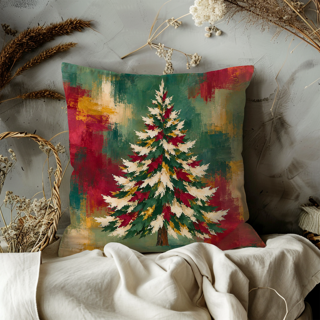 Christmas Tree Pillow Cover | Abstract Painterly Backdrop