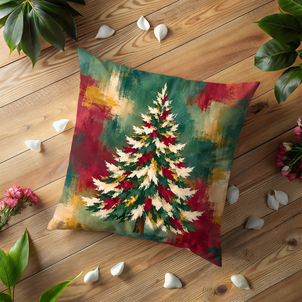 Christmas Tree Pillow Cover | Abstract Painterly Backdrop