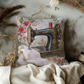 Ornate Sewing Machine Pillow Cover | Ornamental White Cloth Amid Flowers, view 1