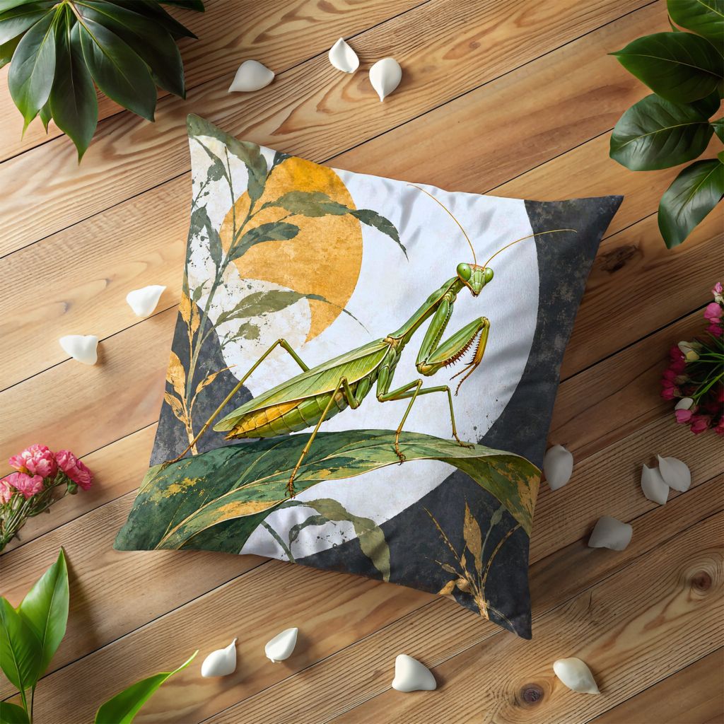 Praying Mantis Pillow Cover | Natural Setting with Abstract Elements