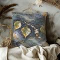 Leafy Birch Branch Pillow Cover | Swirling Blue-gray and Gold Painted Backdrop