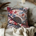 Japanese Folding Fans Pillow Cover | Folding Fans and Cherry Blossoms