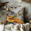 Praying Mantis Pillow Cover | Natural Scene with Abstract, Collage-like Foliage
