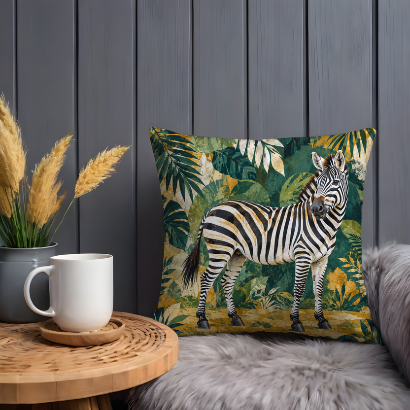 Striped Zebra Pillow Cover | Dense Tropical Foliage