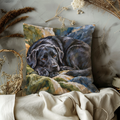 Black Labrador Dog Pillow Cover | Cozy Indoor Setting on Soft Furnishings