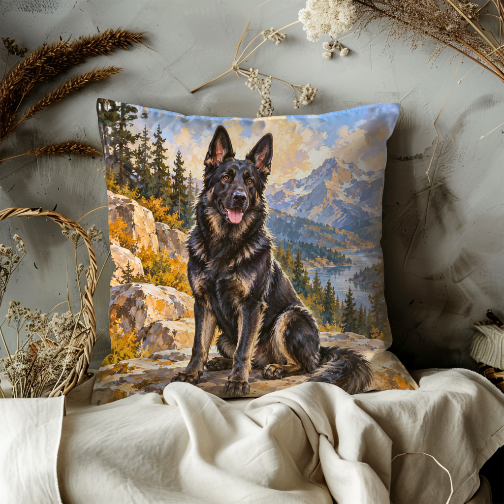 German Shepherd Dog Pillow Cover | Lake Scene