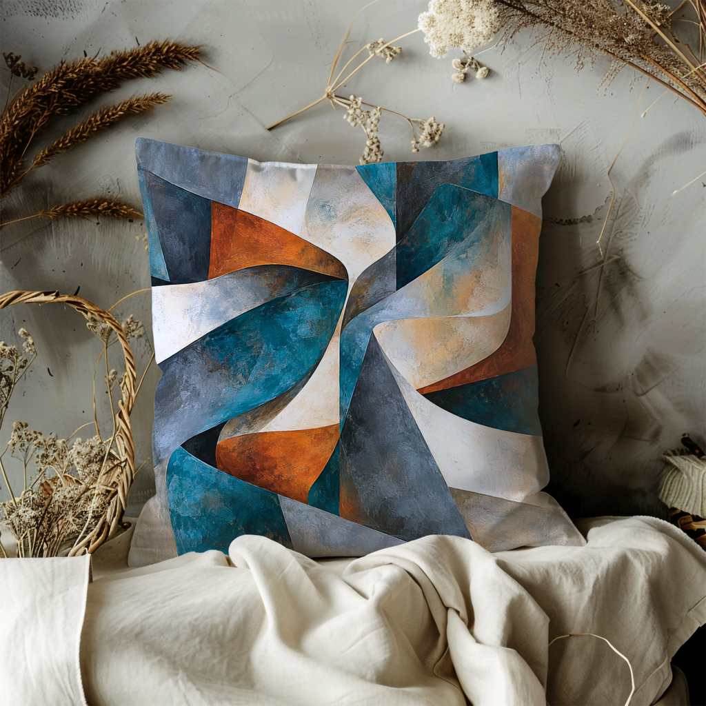 Interlocking Geometric Shapes Pillow Cover | Overlapping Curved Color Planes