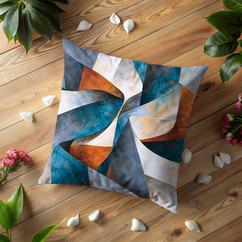 Interlocking Geometric Shapes Pillow Cover | Overlapping Curved Color Planes